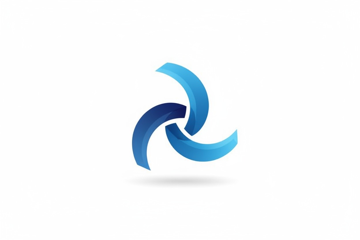 Ein abstraktes Logo aus drei ineinandergreifenden, blau schattierten Sichelformen auf weißem Hintergrund.